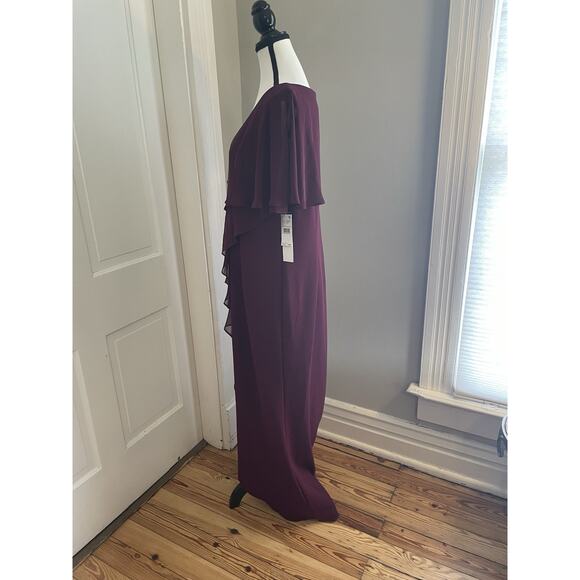 Papell Studio by Adrianna Papell Flutter-Sleeve Crepe Ruffled Gown Women’s Sz 14 - Picture 4 of 10